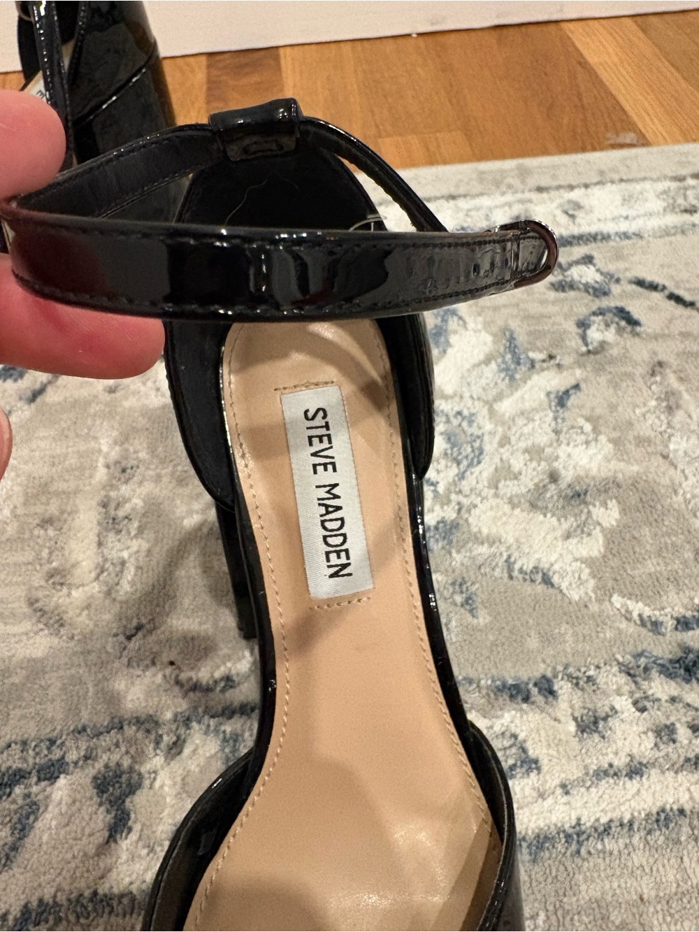 Steve Madden Black Patent Platform Block Heel Mary Jane Pumps - Picture 5 of 7